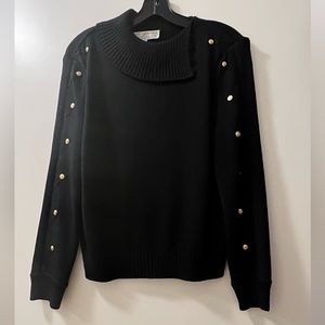 St.John by Marie Gray Black Sweater with Gold button and suede detail. Size 2.